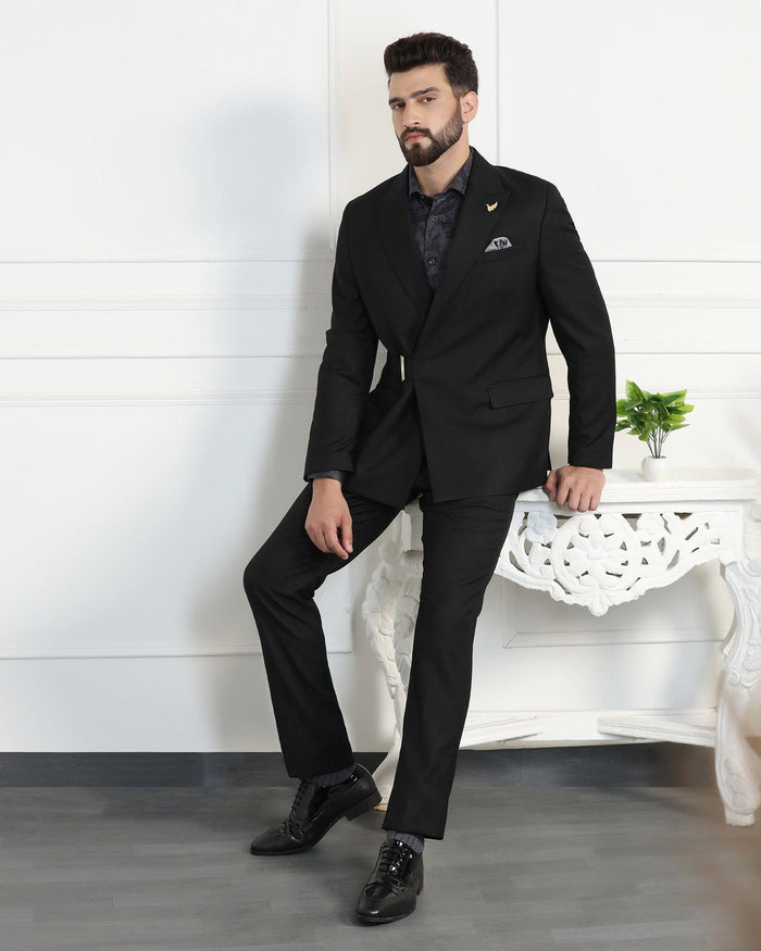 Two Piece Black Solid Formal Suit - Ethan