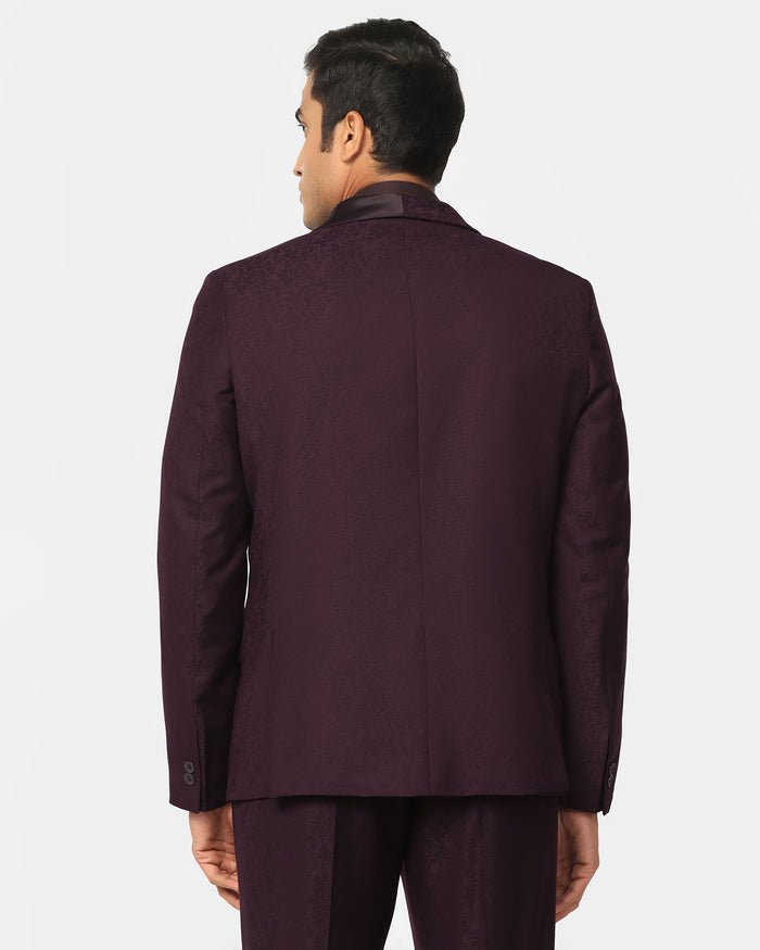 Two Piece Wine Jacquard Formal Suit - Jaque