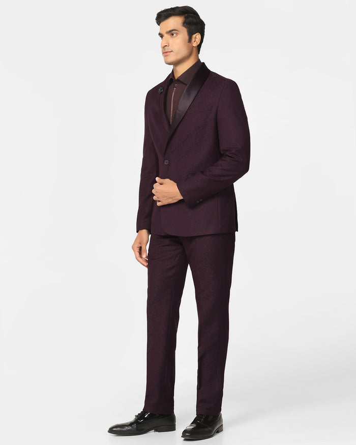 Two Piece Wine Jacquard Formal Suit - Jaque