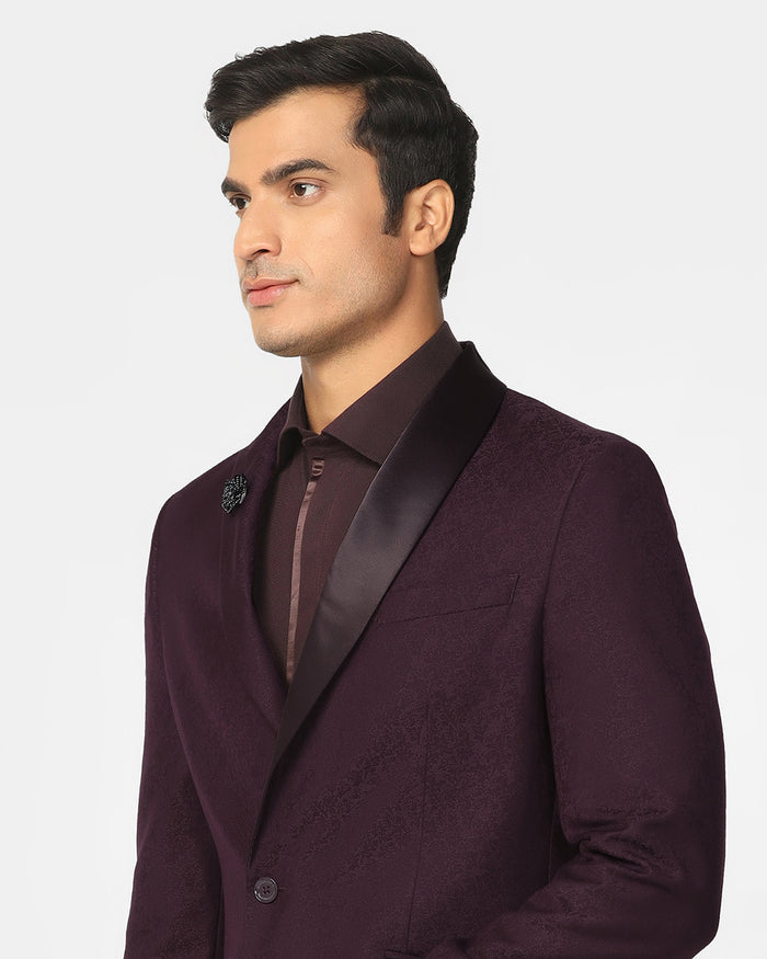 Two Piece Wine Jacquard Formal Suit - Jaque