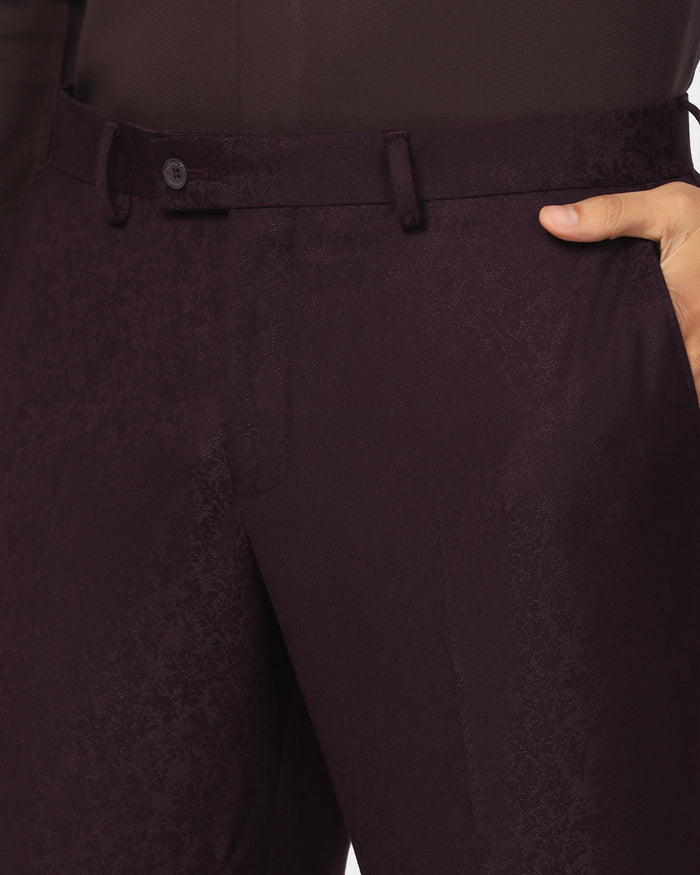 Two Piece Wine Jacquard Formal Suit - Jaque