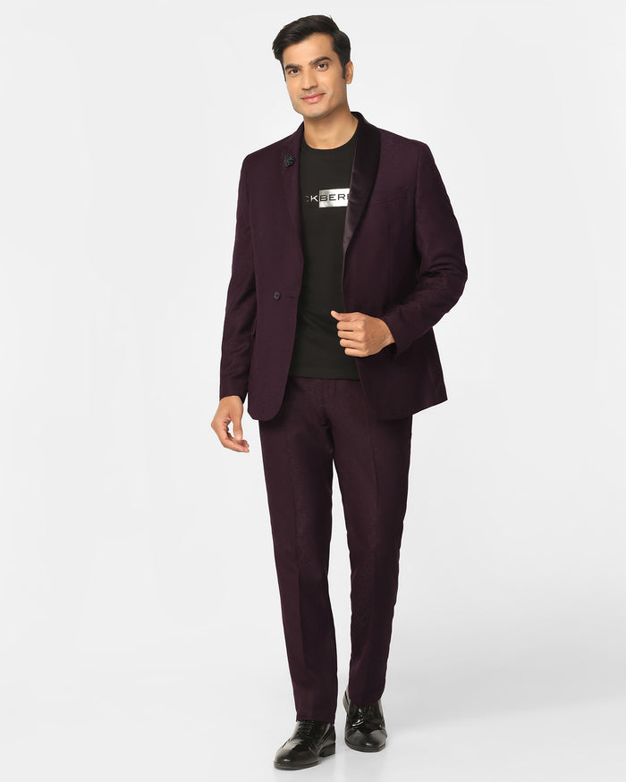 Two Piece Wine Jacquard Formal Suit - Jaque