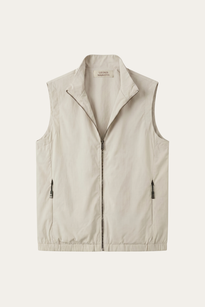 Valeno Stand-Collar Zip Vest Beige