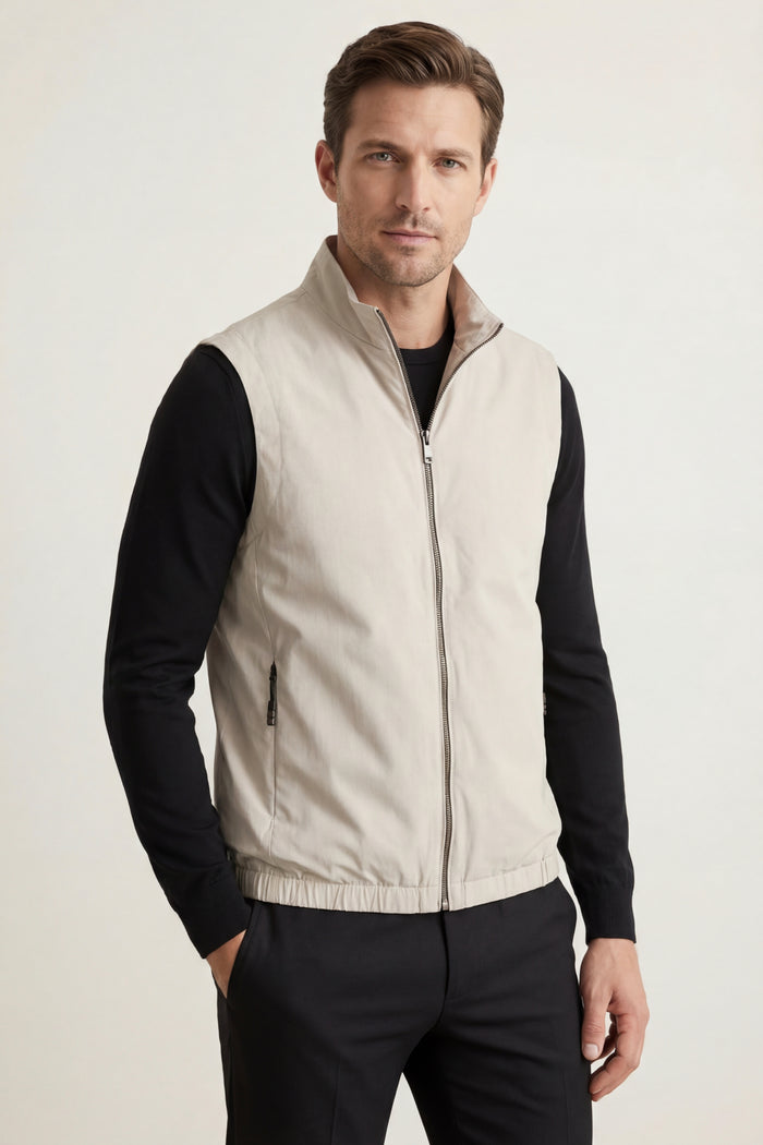 Valeno Stand-Collar Zip Vest Beige