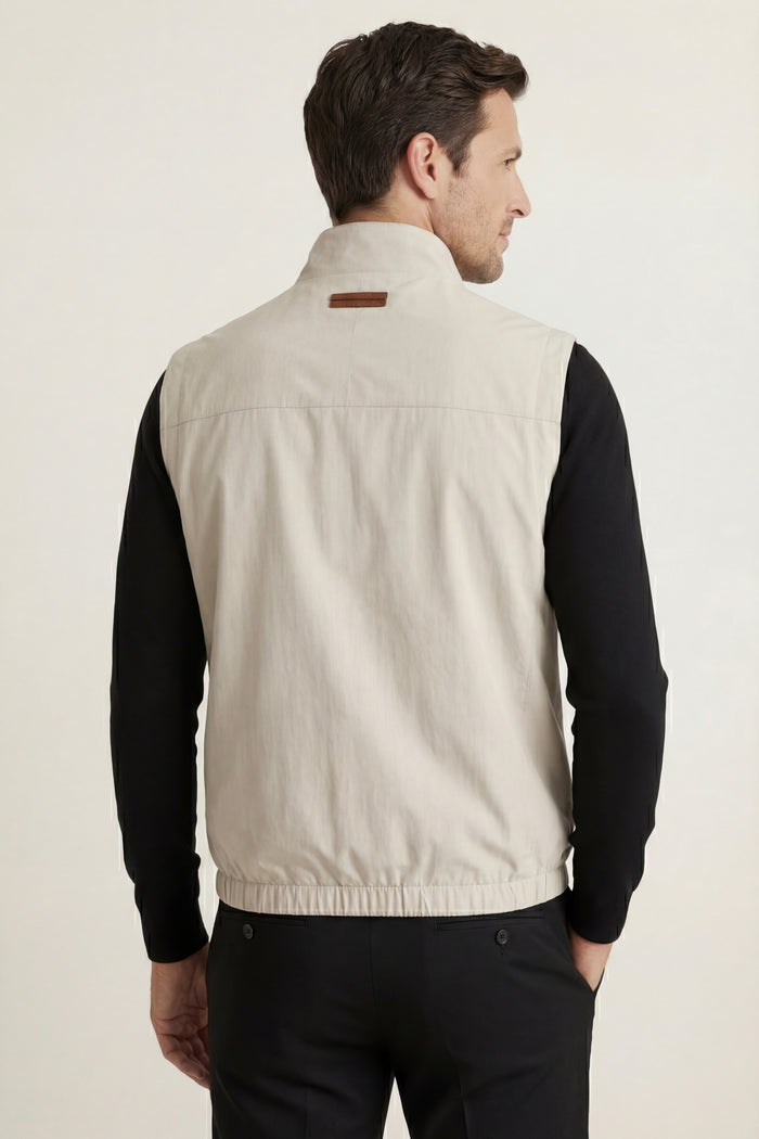 Valeno Stand-Collar Zip Vest Beige
