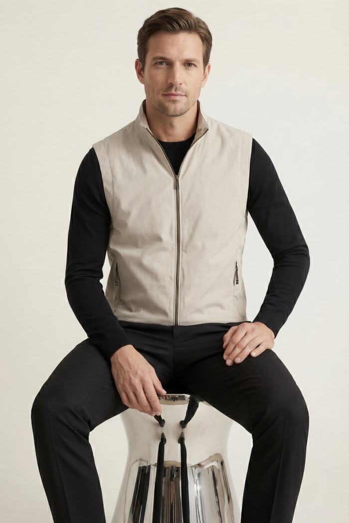 Valeno Stand-Collar Zip Vest Beige