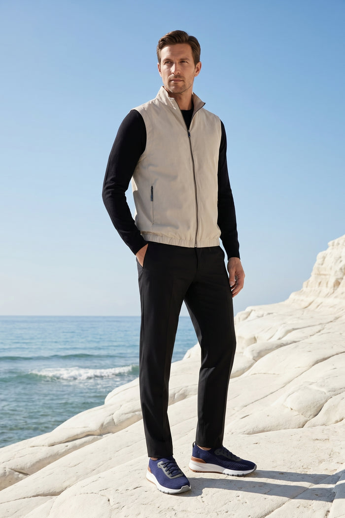 Valeno Stand-Collar Zip Vest Beige
