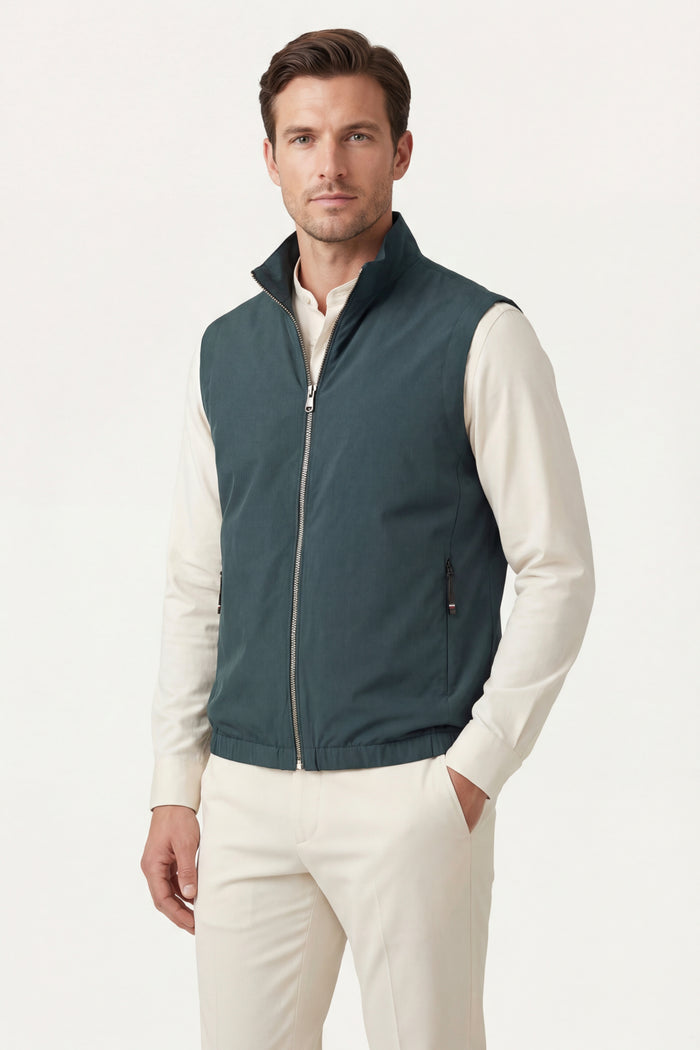 Valeno Stand-Collar Zip Vest Green