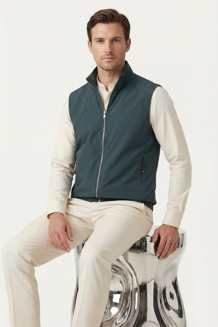 Valeno Stand-Collar Zip Vest Green