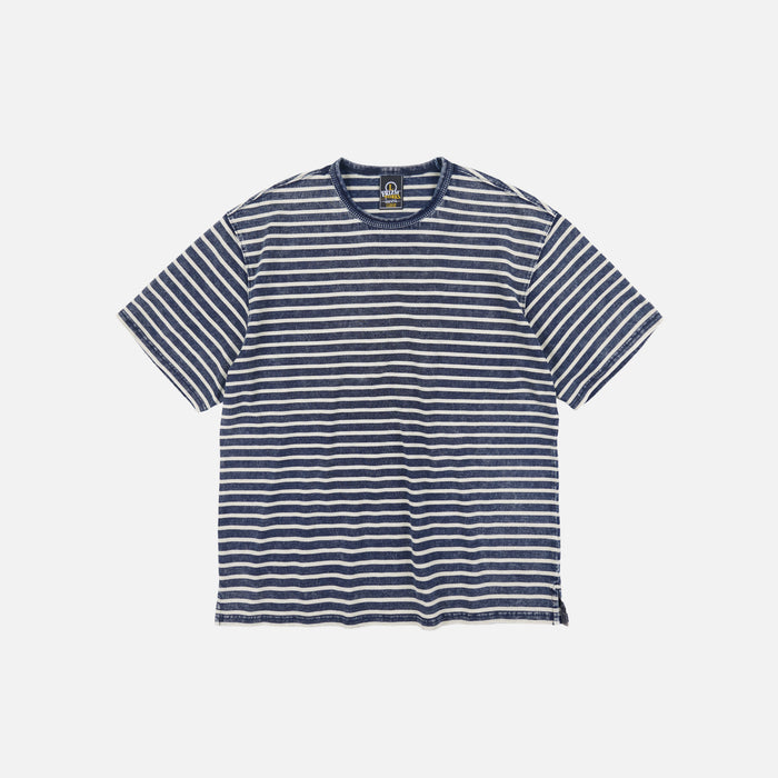 VINTAGE FADED STRIPE HALF T-SHIRT - INDIGO