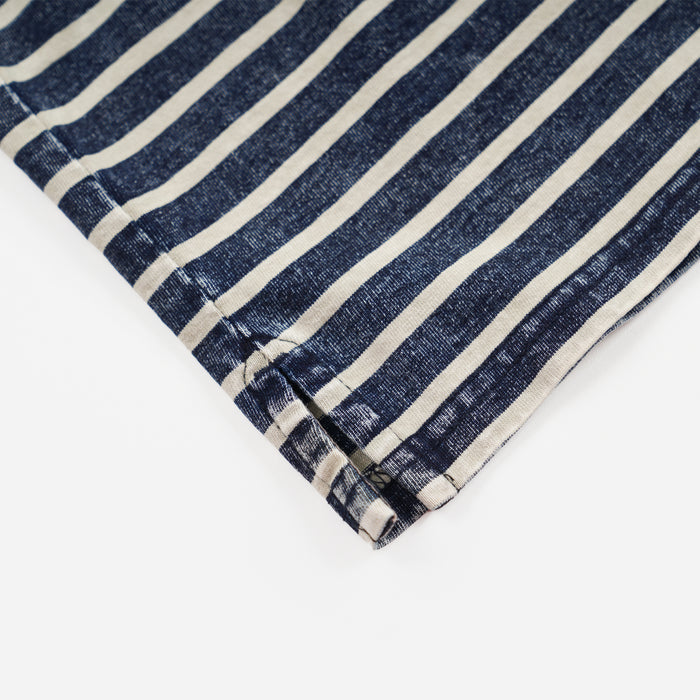 VINTAGE FADED STRIPE HALF T-SHIRT - INDIGO