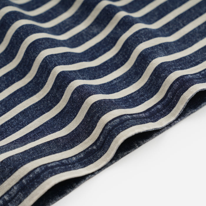 VINTAGE FADED STRIPE HALF T-SHIRT - INDIGO
