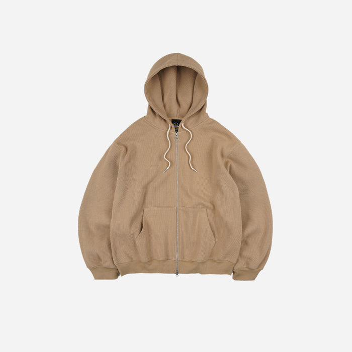 WAFFLE ZIP UP HOODIE - BEIGE