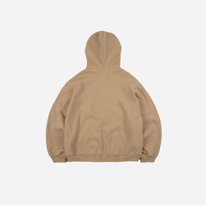 WAFFLE ZIP UP HOODIE - BEIGE