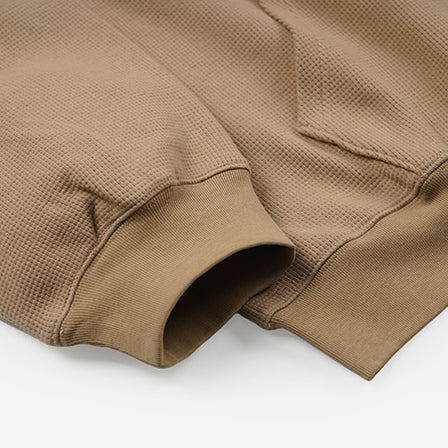 WAFFLE ZIP UP HOODIE - BEIGE