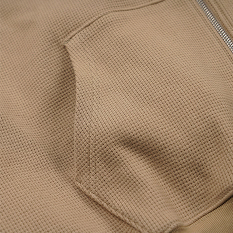 WAFFLE ZIP UP HOODIE - BEIGE
