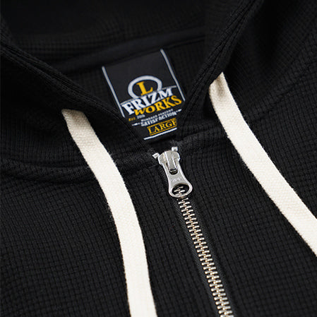 WAFFLE ZIP UP HOODIE - BLACK