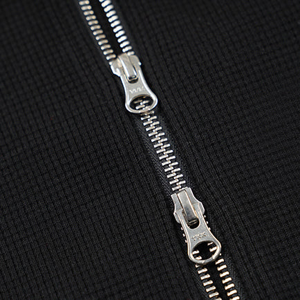 WAFFLE ZIP UP HOODIE - BLACK