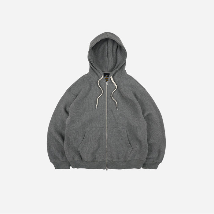 WAFFLE ZIP UP HOODIE - GREY