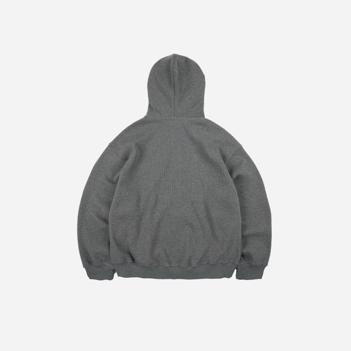 WAFFLE ZIP UP HOODIE - GREY