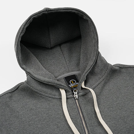 WAFFLE ZIP UP HOODIE - GREY