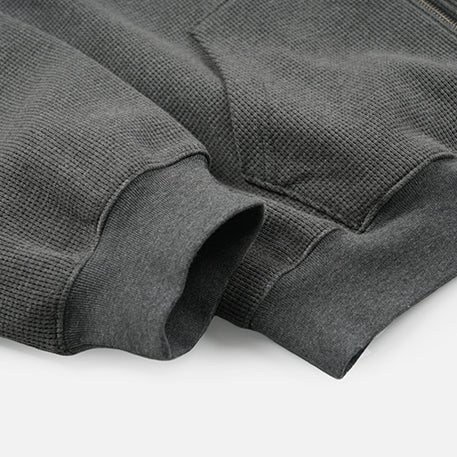 WAFFLE ZIP UP HOODIE - GREY