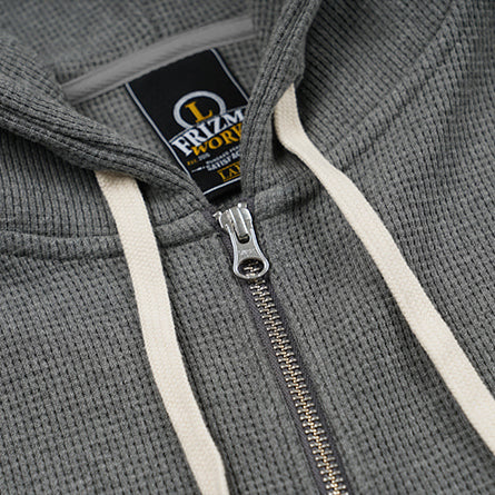 WAFFLE ZIP UP HOODIE - GREY