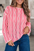 Wavy Eyelet Cotton Pullover