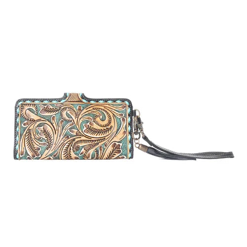 Western Swing Hand-Tooled Wristlet Wallet