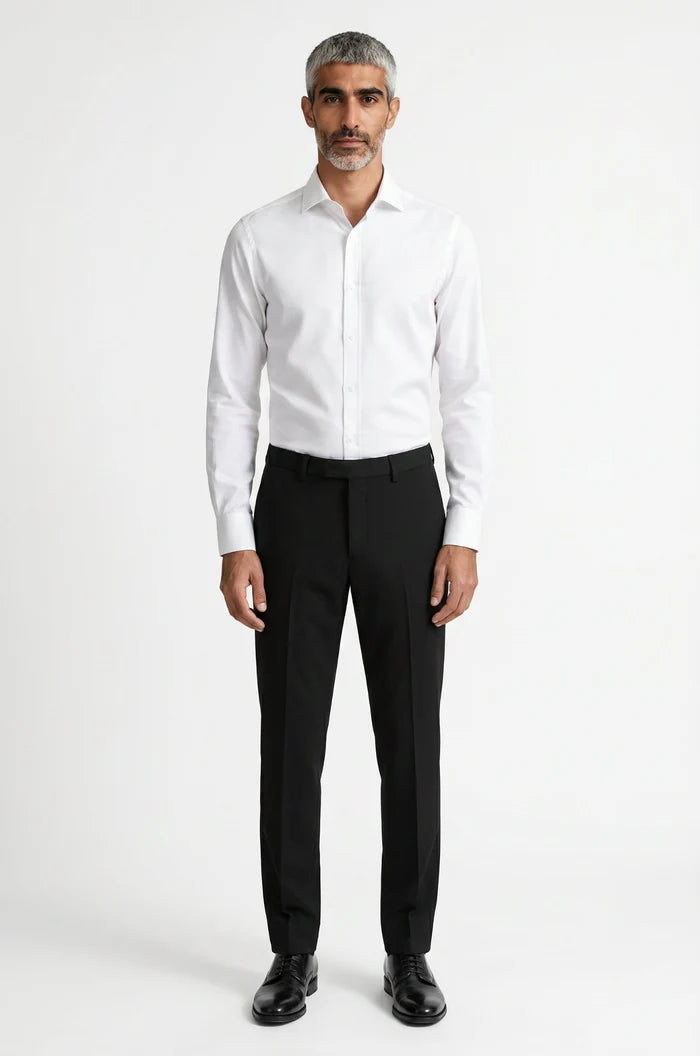 Men's White Italian Cutaway Collar Shirt crafted from premium Giza cotton, featuring a crisp white finish, tailored fit, elegant Italian cutaway collar, and a sophisticated design ideal for formal, business, and special occasion wear.