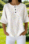Womens Colourful Dot Art Pattern Print Casual Waffle Cotton Shirt