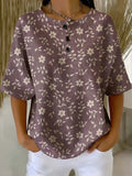 Women's Floral Art Print Casual Waffle Cotton Shirt