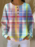 Women's Plaid Pattern Art Print Casual Waffle Sweatshirt