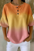 Women's Sunset Gradient Colourblock Art Pattern Print Casual Waffle Cotton Shirt