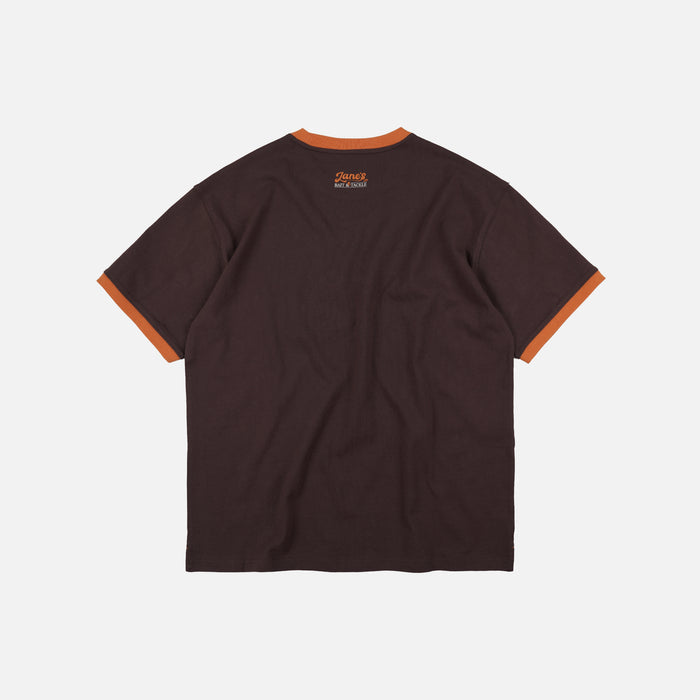 ZANE'S BAIT & TACKLE RINGER T-SHIRT - BROWN