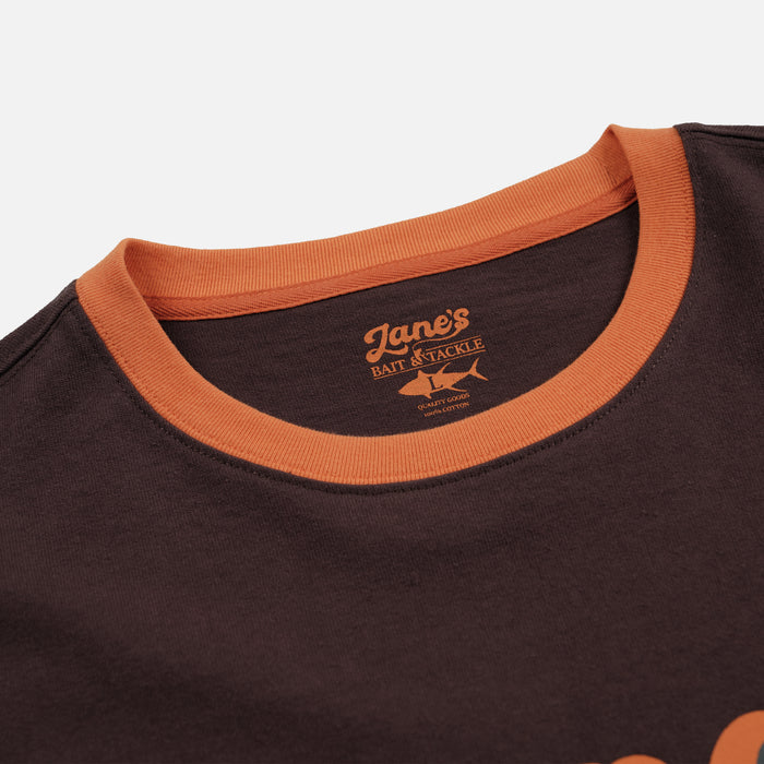 ZANE'S BAIT & TACKLE RINGER T-SHIRT - BROWN