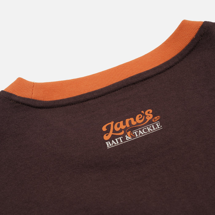 ZANE'S BAIT & TACKLE RINGER T-SHIRT - BROWN