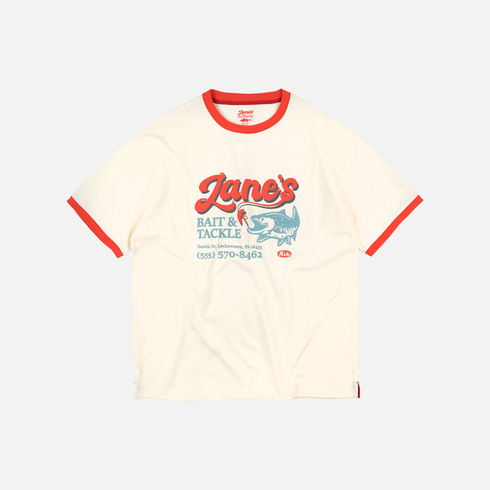 ZANE'S BAIT & TACKLE RINGER T-SHIRT - IVORY