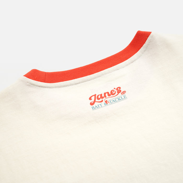 ZANE'S BAIT & TACKLE RINGER T-SHIRT - IVORY