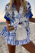 Zanika™ | Short Linen Set with Palm Print.