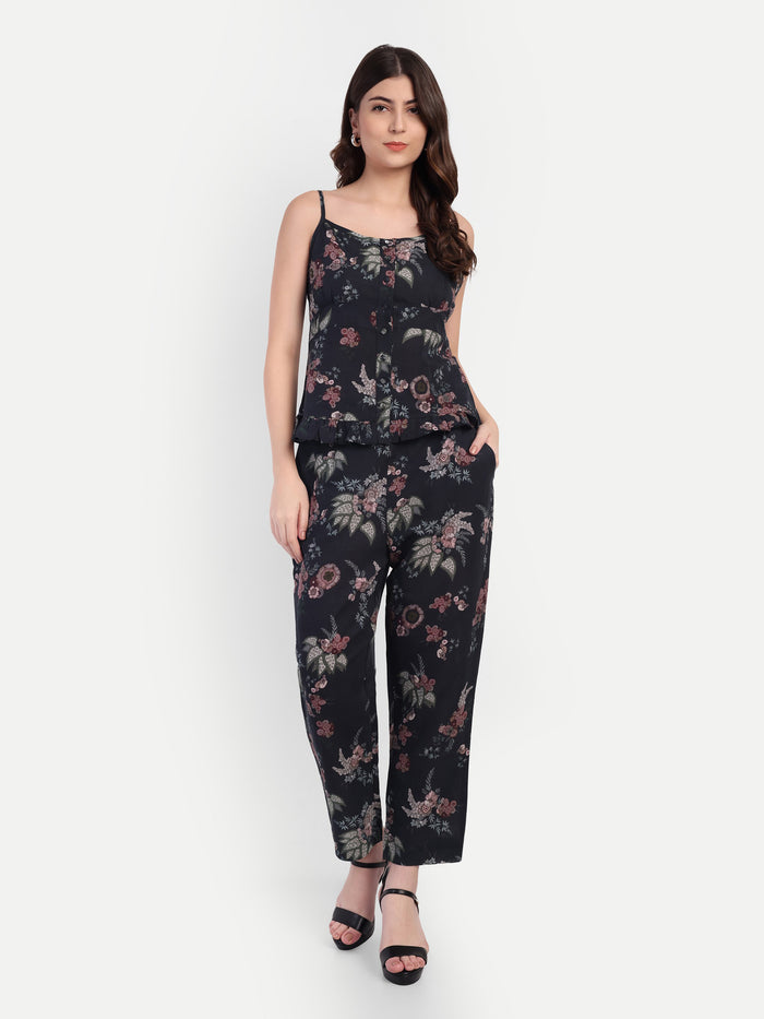 Women’s black floral Zibu pant CB set with sleeveless top and matching pants