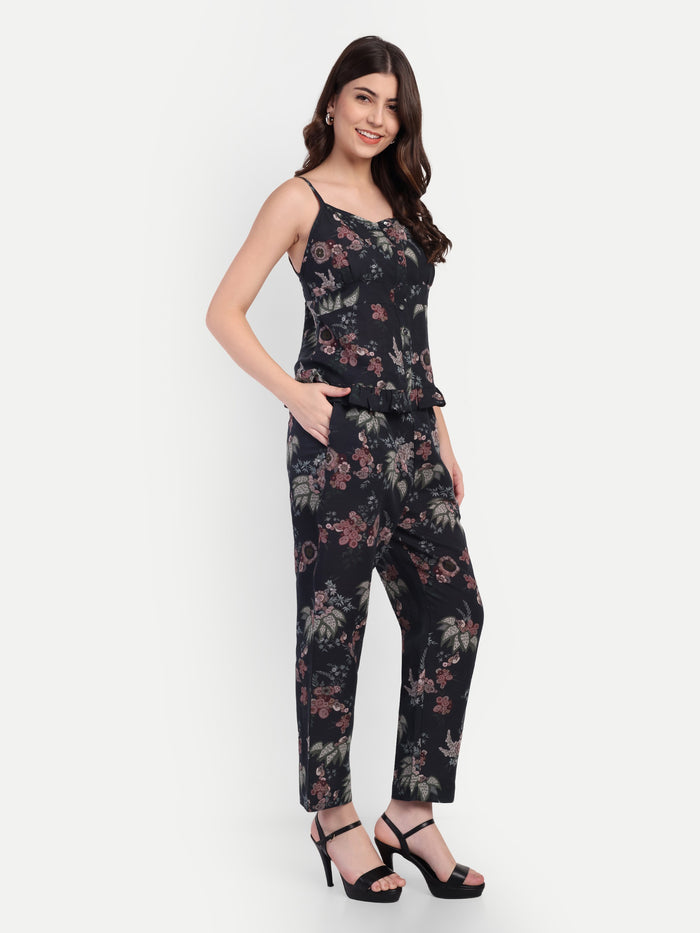 Women’s black floral Zibu pant CB set with sleeveless top and matching pants