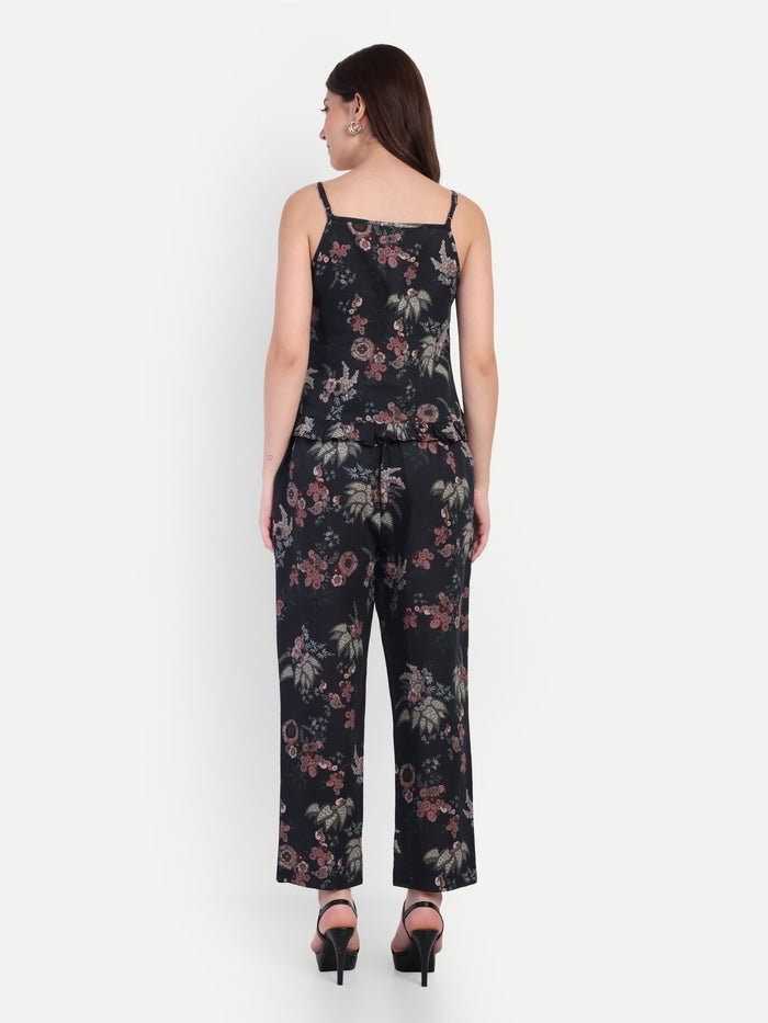 Women’s black floral Zibu pant CB set with sleeveless top and matching pants