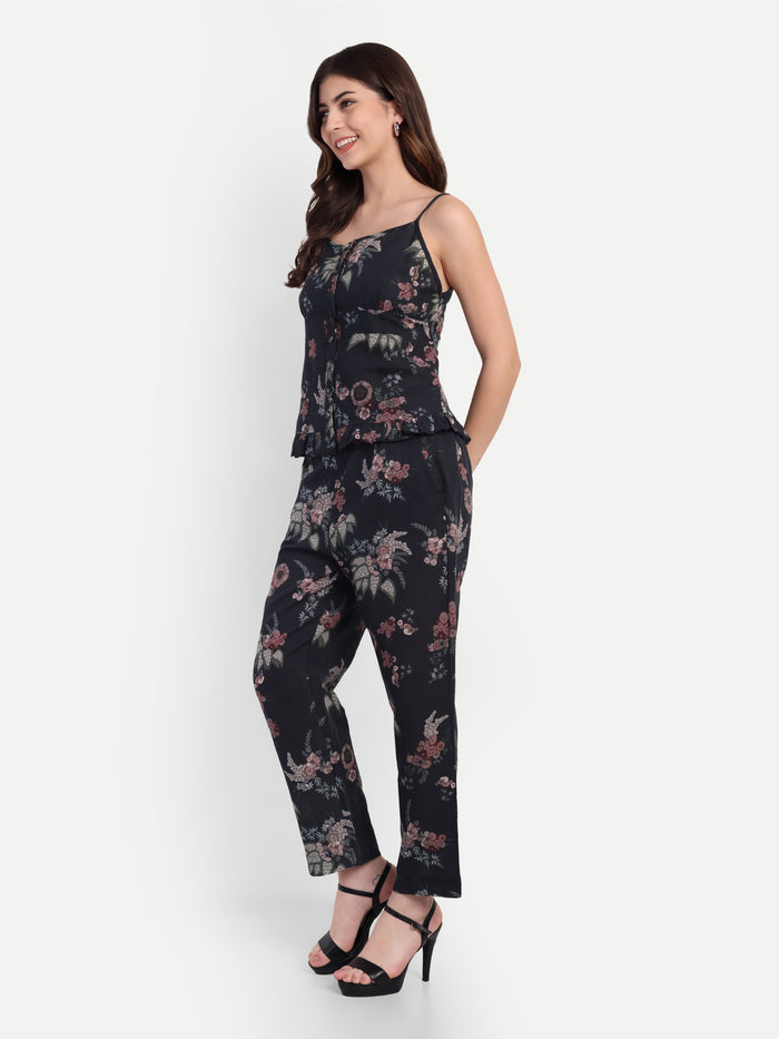 Women’s black floral Zibu pant CB set with sleeveless top and matching pants